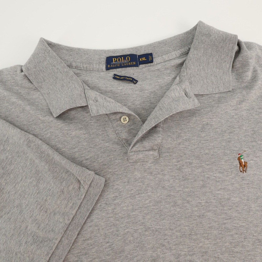 Polo Ralph Lauren Mens XXL Pima Soft Touch Gray Polo Shirt Short Sleeve - Flaws